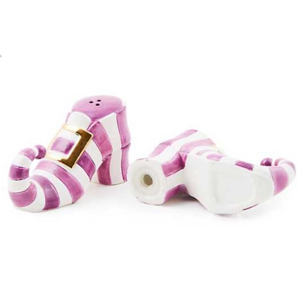 💘🍭 MacKenzie- Childs Witch's Purple Stripe Shoes Salt & Pepper Set💘🍭 - Picture 2 of 3
